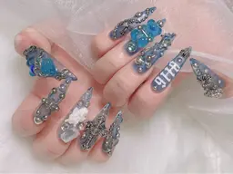 オフなし🫧【アプレ　長さ出し10本💅ロングネイル】【お時間内アート・パーツ乗せ放題】ゴテゴテ好きな方おすすめコース♡