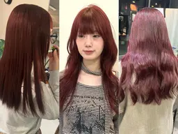 【U-28 3日間限定✨ケアトリートメント付き】カット+ブリーチなし暖色カラー🤎#ワインレッド#韓国ボブ