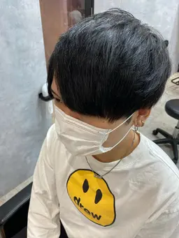 🔵【再来様クーポン】メンズカット＋全体縮毛矯正(眉カット＋トリートメント付き)