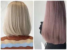 ブリーチ＋オンカラー＋クイックトリートメント　胸付近の長さから長さ料金を1000​〜​いただいております