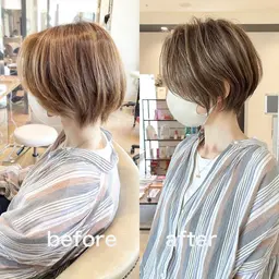 リピート様専用。似合わせデザインカット＋うる艶透明感カラー＋髪質改善美髪トリートメント。