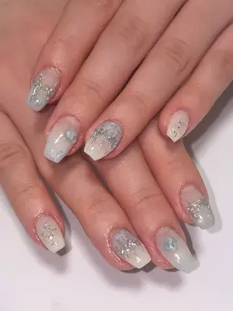 持ち込みアート🩵フィルイン仕上げで爪を傷めないです🩵