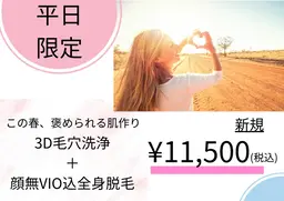 【平日限定/女性/この春褒められる肌作り】全顔3D毛穴洗浄＋顔無VIO込全身脱毛