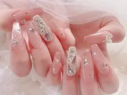 【韓国ちゅるん🎀長さだし10本+アート】￥11000✨オフ無料/透明感デザイン💅💗