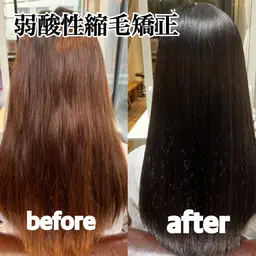 💖弱酸性縮毛矯正＋カット＋弱酸性カラー＋潤い集中トリートメント(超音波アイロン付き)💖