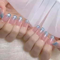 🩵🫧【チップ長さだし】韓国風ワンホンマグネットフレンチ+大きいパーツ2個無料❤️‍🔥