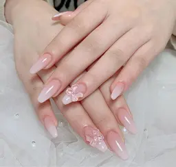 ✨人気ワンホンネイル✨ベビーブーマー✨ソフトジェルオフ込み✨パーツ2個付き