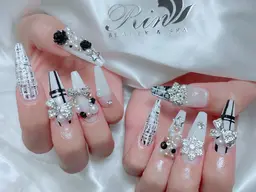 【チップスカルプ長さ出し】アート＋パーツ付け放題