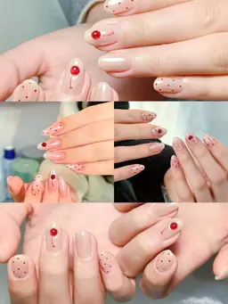 🉐👑🔥今月限定大人気シンプルうる艶ワンカラー+ドット4本+さくらんぼアート2本¥4500（ソフトジェルオフ無料）