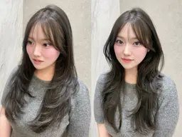 【期間限定メニュー✧︎】　トレンド感のある韓国レイヤーカットෆ‪＋透明感のある暗髪ワンカラー＋トリートメント付き❕