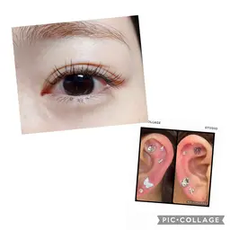 フラットラッシュ100本​〜​➕耳ツボジュエリー10粒​〜​6800円/15粒​〜​7300円/付け放題8000円