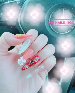 ハンドネイル Valentine’s Day [チップ長さだし] ロングチップ長さ出しく、持ち込みデザイン OK です。