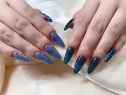 チップ長さ出しラメワンカーラーorフラッシュネイル