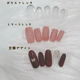 オフあり　ハンドネイル(ガラスフレンチ or ミラーフレンチ or 定額デザイン)