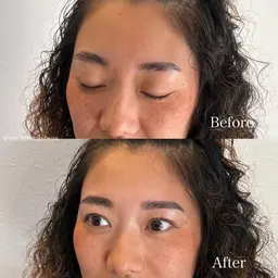 👩🏽‍🦱ハリウッドブロウリフト+骨格に合わせたスタイリング（眉毛パーマで立ち上げる為メイクなしでも映える眉毛に✨)