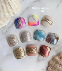 フットネイル　デザインネイル　親指アートorパーツ　親指以外ワンカラー(オフ込み)  ¥7700