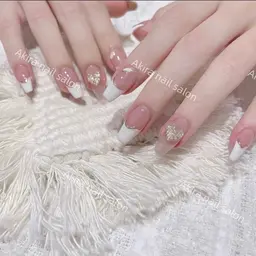 オフなし、フレンチ、ガラスフレンチネイル