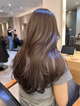 【透け感抜群】ブリーチなしダブルカラー＋韓国風コテ巻き