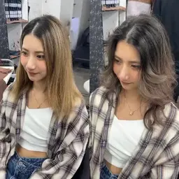 【デザイン】バレイヤージュ【ブリーチ＋フルカラー】×トリートメント×超音波アイロン（スチーム付き）