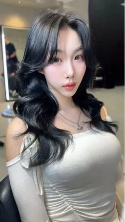 【韓国女優ヘア🇰🇷】暗髪透明感グレージュ、ブルーブラック💎🩶🤍カラー＋クイックトリートメント🤍 🌹💎✨