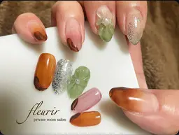 【チョコ掛け:オフ別途追加】爪先にチョコがかかってるデザイン！ クリアフラワーの花弁はパール粒✨カラーベースはグラデok