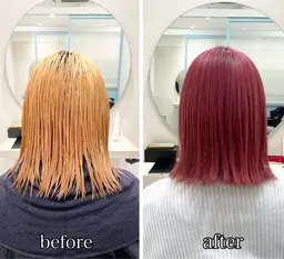 【🌷ピンクカラー限定🌷】ケアブリーチ＋オンカラー＋補修トリートメント　暖色カラー
