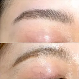 【眉毛–Waxデザイン】黄金比で骨格バランスをとりながら眉毛の形をデザインします(注:伸ばしてから施術がオススメ)