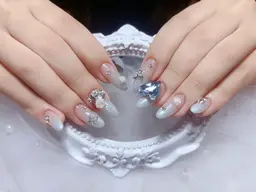 初回自爪オフ無料《自爪》自爪持ち込みデザイン10本・パーツ付け🦋痛ネイル🆖3D別料金（日曜日このコース予約できません