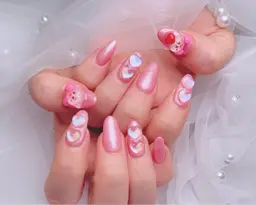 【人気120分デザイン】¥5999★jr.ネイリスト★ワンカラー／ラメ+パーツ10個