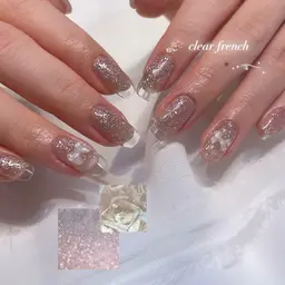 【オフなし】透明感✧˖°フラッシュラメ×クリアフレンチ🧊