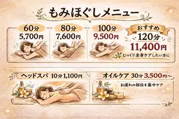 もみほぐし　80分　首/肩/腰/脚  眼精疲労　ヘッドスパ