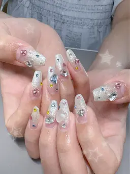 【✨❄️2月限定⛄️💙】パーツつけ放題💍⭐️長さ出し10本+ワンカラー/ラメグラ(オフ込み)