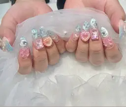 ミニモ限定⤴️10本長さだし➕ワンカラー🩵orラメグラ➕パーツつけ放題❤️ゴテゴテ、キラキラ✨