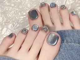 👣フットネイル「初回ジェルオフ無料ケア込み」大人気マグネット/オーロラ/ユニコーン/ミラー