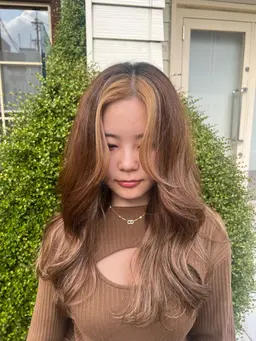 【韓国style menu🦋】レイヤー顔周りカット＋1ブリーチカラー＋カラー