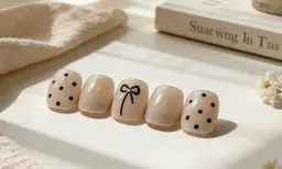 🎀ドット×リボンのシンプルネイル，研修定額コース2580