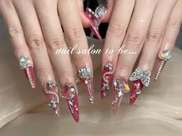 【ハンド】チップ長さだしジェルアートパーツつけ放題コース16980円🍒💕