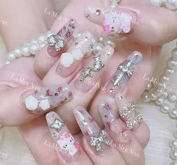 🌸ハントチップ長さだし10本+持ち込みデザイン💕時間内パーツ、シール、ストーンやり放題、💖ゴテゴテok