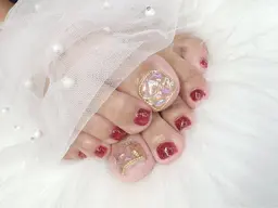 フットネイル　ワンカラー＋親指ストーン埋め尽くし(オフ込み)