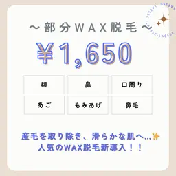 【選べる部分WAX脱毛】1パーツ30分/￥1,650