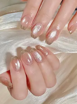 ガラスフレンチ ベースマグネット🧲変更可能 キラキラナチュラル 日常オフィスネイル 6500