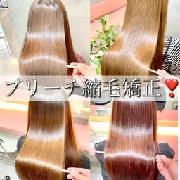 【❣️ブリーチ縮毛矯正❣️】　ダメージケア縮毛矯正✨+高保湿トリートメント🫧　ダメージレスカット　韓国　レイヤー　ボブ