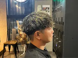 カット+メンズパーマ+メッシュ