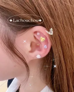 【初回】耳ツボジュエリー💎片耳5個、計10個🫧ワンポイント華やかコース🎀45分❣️大パーツ1個選択可能🍒