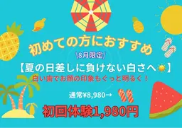 【8月限定★残り26名/30名様♪】初回体験　美白ホワイトニング　20分×2回照射