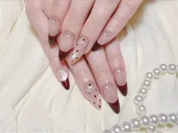 定番ネイル💅フレンチ 、ガラスフレンチ、ミラーフレンチ🌟ベース色有り、オフ込み¥4800@自爪ネイル