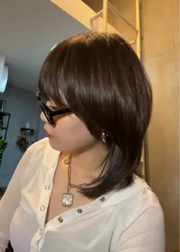 【SNS動画撮影可能な方のみ、顔出しあり】大人ウルフカット＋透明感ブラウンカラー(ハイライトなし)