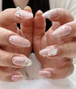 🍂 季節ネイル/ワンホンネイル/上品ネイル/サンプルネイルパーツ付き💓マグネットフレンチ/ツイードネイル