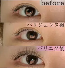 期間限定❤️❤️❤️パリエク🌈パリジェンヌ（まつ毛パーマ）をかけた後にエクステ♪理想のパッチリお目元に100本