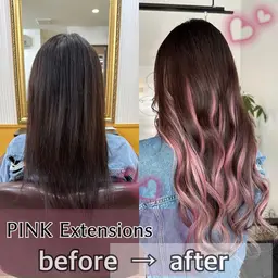 【セミロングからロングへ】ケアカラー＋wカット＋最高級人毛エクステ40本 ¥25000